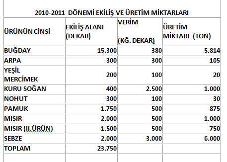 2010-2011 DÖNEMİ EKİLİŞ VE ÜRETİM MİKTARLARI